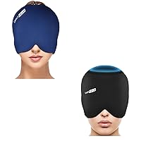 ComfiTECH Migraine Ice Head Wrap, Headache Relief Hat for Migraine Cap for Tension Puffy Eyes Migraine Relief Cap for Sinus Headache and Stress Relief Cold Compress (Medium Black with Top Cover& Blue)