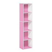 Furinno Luder Bookcase / Book / Storage, 5-Tier Cube, Pink/White