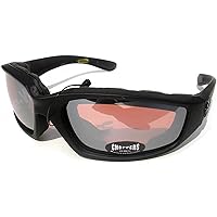Night Driving Riding Padded Motorcycle Glasses 011 Black Frame with Yellow Lenses (Black - High Definition Lens)