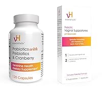 vH essentials Probiotics with Prebiotics and Cranberry Feminine Health Supplement - 120 Capsules (544-36) & Prebiotic PH Balanced Vaginal SuppositoriesBox, Original Version, 15 Count