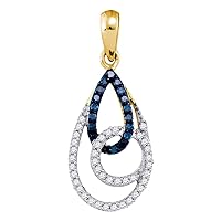 10K Yellow Gold Blue Diamond Beautiful Teardrop Necklace Pendant 1/3 Ctw