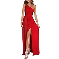 XJYIOEWT Summer Dresses for Women 2024 Vacation Trendy with Sleeves, Women Long One Shoulder Elegant Evening Dresses Fl