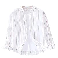 Men's Long Sleeve Striped Shirts-Business Casual,Breathable Soft Linen,Slim Fit,Japan Minimalist Style,Top-L523 White-XS