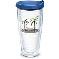 Tervis Palm Tree & Hammock Scene Made in USA Double Walled Insulated Tumbler Travel Cup Keeps Drinks Cold & Hot, 24oz, Lidded, 1 Count (Pack of 1)