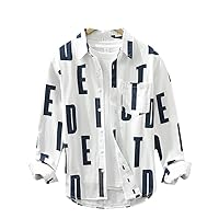 Spring Men's Letter Printed Long Sleeve Casual Daily Shirts Teens Japan Style Simple Basics Lapel Shirts Tops Male