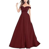 VeraQueen Women's A Line Strapless Prom Dress Long Drapped Satin Ball Gown Burgundy