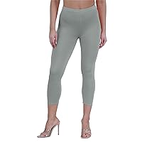 New Womens Plain Stretchy 3/4 Leggings Workout Tight Cropped Capri Active Pants Khaki