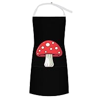 Red Mushroom Aprons with Pockets Funny Adjustable Bib Soft Chef Apron for Kitchen Cooking