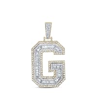 The Diamond Deal 10kt Two-tone Gold Mens Baguette Diamond G Initial Letter Charm Pendant 1-7/8 Cttw