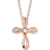 14k Rose Gold Polished .02 Dwt Diamond Religious Faith Cross Necklace Jewelry for Women
