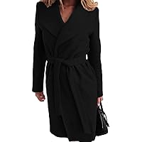 Women's Fashion Basic Designed Notch Lapel Casual Solid Color Mid-Long Coat Loose Thick Trench Coat Jacket