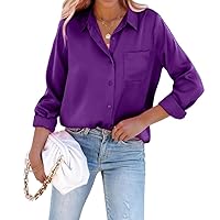 Pausus Satin Button Down Shirts for Women Long Sleeve Slim Fit Office Blouses Casual Business Silk Tops with Pocket S-XXL