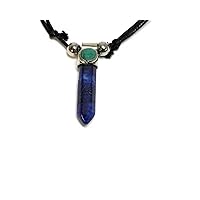 Hexagonal Healing Gemstone Crystal Point Pendant Silver Metal Chrysocolla Adjustable Necklace - Womens Fashion Handmade Jewelry Boho Accessories