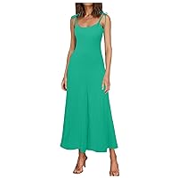 Plus Size Maxi Dress,Women's 2024 Summer Maxi Dresses Tie Spaghetti Strap Square Neck Ribbed Knit Dress Long S