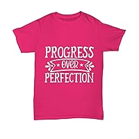 Motivational Progress Over Perfection Back to School Teacher Tees Tops 5XL 4XL 3XL 2XL XL T-Shirt Unisextee Heliconia