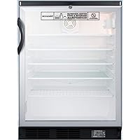 Summit Appliance SCR600BGLNZ Commercially Approved Nutrition Center Series Glass Door All-Refrigerator for Freestanding Use with Auto Defrost, Digital Temperature Display, Lock and Black Cabinet
