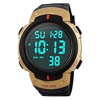Mens Waterproof Watch Outdoor Sport LED Digital LED Multifunction Electronic 50M Water Resistant Backlight 1/100 Stopwatch Date Alarm Calendar Military 12H/24H Time Wristwatch