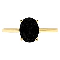 1.95ct Oval Cut Solitaire Genuine Natural Black Onyx 4-Prong Classic Statement Designer Ring Solid 14k Yellow Gold for Women