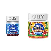 OLLY Glowing Skin Gummy, Hyaluronic Acid, Collagen, Sea Buckthorn, 50 Count Kids Multivitamin Gummy Worms, Vitamins A, C, D, E, Bs, Zinc, 70 Count