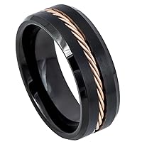 8mm Mens Tungsten Ring Grooved Rose Gold Braided rope lnlay Wedding Band Matte Finished Comfort Fit Size 7-15 TCR581