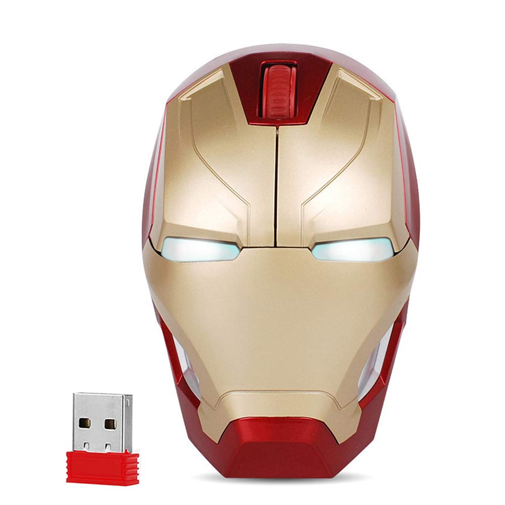 Cool Wireless Mouse Iron Man Black Panther Star Lord Ant Man Tree Man Gaming Mice with USB Unifying Receiver 1200 DPI for PC and Laptops (Iron Man Gold)