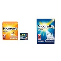 Nicorette 4mg Gum 160ct Fruit Chill + 100ct Mint Gum & Advil Dual Action 2ct for Smoking Cessation