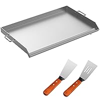VEVOR Stainless Steel Griddle,Universal Flat Top Rectangular Plate, BBQ Charcoal/Gas Non-Stick Grill with 2 Handles and Grease Groove with Hole，Grills for Camping, Tailgating and Parties (32