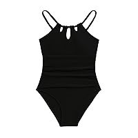 OYOANGLE Girl's Spaghetti Strap Cut Out Ruched One Piece Swimsuit Bathing Suit Beachwear