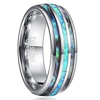 NUNCAD Mens Tungsten Ring Wedding Band 8mm Real Blue/Green Opal and Abalone Shell Tungsten Engagement Ring Comfort Fit Size 7-12