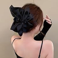 Big Hair Bows for Women Bow Claw Clips for Hair Bow Decorations Accessories Clip Hair Jaw Clips for Thick Hair Black Silk Hair Bow Clip for Girls Satin Bowknot Hair Claw Clips Ponytail Bows for Women