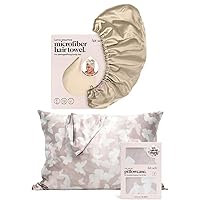 Kitsch Satin Wrapped Microfiber Hair Towel (Champagne) and Satin Pillowcase (1pc, Standard Champagne Butterfly) Bundle with Discount