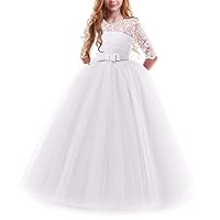 Flower Girl Dress Floor Length Lace Tulle Dress for Wedding Party Evening Formal Pageant Prom Gown