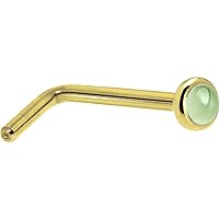 Body Candy Solid 14k Yellow Gold 2mm Genuine Peridot L Shaped Nose Stud Ring 20 Gauge 1/4