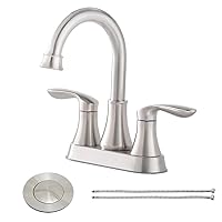 Friho Centerset Lead-Free Modern Commercial 2-Handle Brushed Nickel Bathroom Faucet, 4 inch RV Bathroom Sink Faucet 3 Hole Bath Vanity Faucets with Drain Stopper and Water Hoses