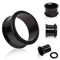 Black Anodized Titanium Single Sided Flare with O-ring Ear Tunnels (1 Pair) (B/7/2/15)