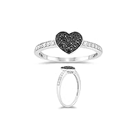 0.30 Cts Black & White Diamond Heart Ring in 10K White Gold