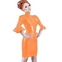 24 Colors Gothic PVC Mini Dress Sexy Lady Half Flare Sleeve Dress (Orange,3XL)