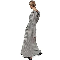 Striped Backless Women Knitted Dresses O Neck Long Sleeve Dress Female Street Casual Robes