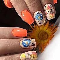 Fall Leaf Fake Nails Thanksgiving Press on Nails Medium Coffin Fake Nails Stick on Nails Autumn Acrylic Nails with Umbrella Maple Leaves Design Thanksgiving Full Cover False Nails for Women Girls