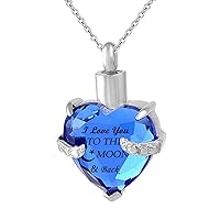 misyou Heart Pendant Cremation Urn Necklaces for Ashes Memorial Pendant I Love You to The Moon and Back Engraved 12 Birthstone Jewelry (September)