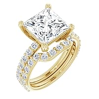 10K Solid Yellow Gold Handmade Engagement Rings 4 CT Princess Cut Moissanite Diamond Solitaire Wedding/Bridal Ring Set for Wife, Promise Rings