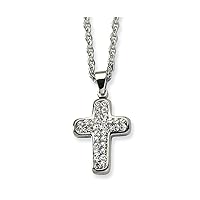 Stainless Steel Polished Engravable Fancy Lobster Closure Crystal Religious Faith Cross Pendant Necklace 22 Inch Measures 15mm Wide Jewelry for Women