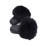 Girls real fox fur sandals slides fluffy fuzzy for kid child