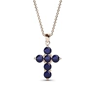Blue Sapphire Cross Pendant 0.46 ctw 14K Gold. Included 18 inches 14K Gold Chain.