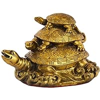 Feng Shui Products Three Tier Tortoise Figurines Three Generation Turtles Statue Handmade Gold Brass Animal Statue Gifts for Healthy Longevity Home Desk Decor Attract Wealth Collectible