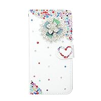 Crystal Wallet Case Compatible with Samsung Galaxy S23 Plus - Pretty Flowers - White - 3D Handmade Sparkly Glitter Bling Leather Cover with Screen Protector & Beaded Phone Lanyard