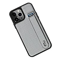 Leather Case for iPhone 15 Pro Max/15 Pro/15 Plus/15, Crocodile Pattern Phone Case with Extendable Wrist Strap Ultra Thin Cover (15 Plus'',Grey)