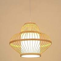 Rattan Hanging Ceiling Light Fixture Bamboo Chandelier with Projection Effect Weave Hanging Ceiling Light for Living Room Bedroom Restaurant Teahouse E27