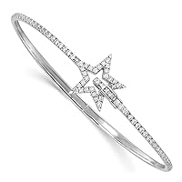 14k White Gold Lab Grown Diamond Star Hinged Cuff Stackable Bangle Bracelet Jewelry for Women