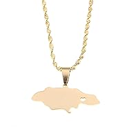 Heart Jamaica Jamaican Map Pendant Necklace for Women Girl Gold Color Jewelry